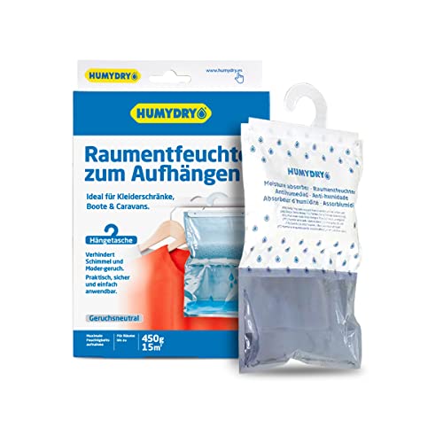 Feuchtraumsäcke - Kleiderbügel-Feuchtigkeitsaufhänger - Ideal zum Absorbieren von Feuchtigkeit aus Kleiderschränken, Badezimmern und Schlafzimmern - 450g Beutel - Humydry von HUMYDRY