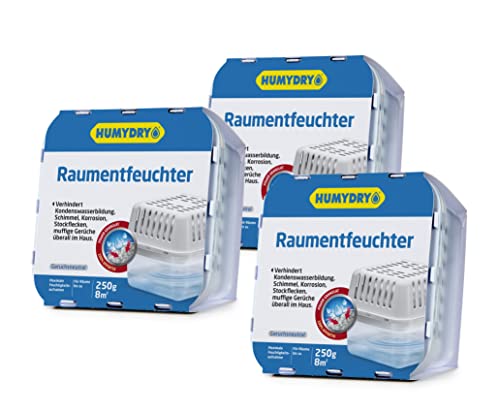 HUMYDRY® Luftentfeuchter 3er-Set Compact 250g Geruchsneutral und ohne Strom | Absorbiert zu hohe Luftfeuchtigkeit| Vermeidet die Entstehung von Schimmel von HUMYDRY