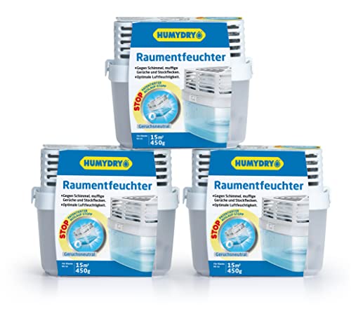 HUMYDRY® Luftentfeuchter 3er-Set Premium 450g | Absorbiert Feuchtigkeit in mittelgroßen Räumen | Sorgt für ein optimales Feuchtigkeitsgrad | Vermeidet Kondensation, Schimmel von HUMYDRY