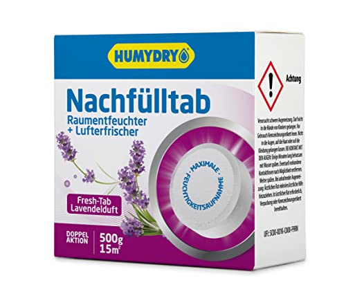 HUMYDRY Nachfüllpack TAB 500g Lavendelduft für Luftentfeuchter ohne Strom | Für mittelgroße Räume wie Badezimmern, Schlafzimmern, Wohnzimmern, Küchen | Absorbiert zu hohe Feuchtigkeit von HUMYDRY