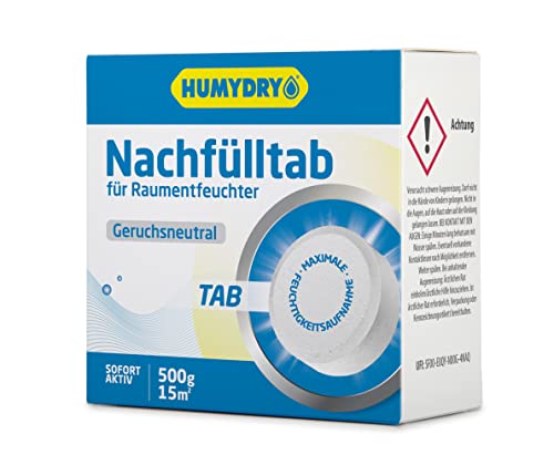 HUMYDRY Nachfüllpack TAB 500g für Luftentfeuchter ohne Strom Geruchsneutral | Für mittelgroße Räume wie Wohnzimmer, Küche, Schlafzimmer, Badezimmer | Beseitigt Feuchtigkeit bis ein optimales Feuchtigkeitsgrad erreicht wird von HUMYDRY