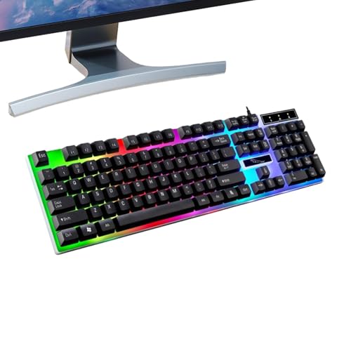 HUNJHYC Mechanische Gaming-Tastatur, beleuchtete Tastatur – ästhetische kabelgebundene Gaming-Tastatur, schwimmende mechanische Tastaturen, wasserdicht, für Zuhause, Büro und Gamer von HUNJHYC