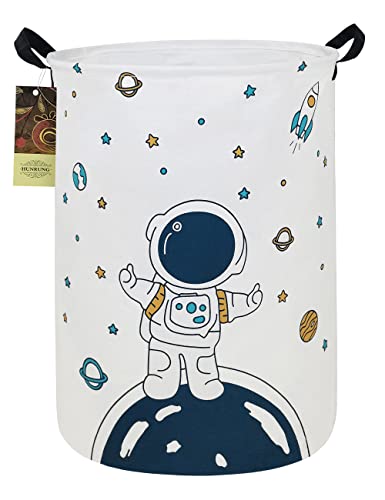 HUNRUNG Laundry Hamper,Large Canvas Fabric Lightweight Storage Basket Toy Organizer Dirty Clothes Collapsible Waterproof for College Dorms, Children Bedroom,Bathroom(Round Star astronaut) von HUNRUNG