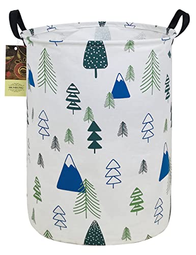 HUNRUNG Laundry Hamper,Large Canvas Fabric Lightweight Storage Basket Toy Organizer Dirty Clothes Collapsible Waterproof for College Dorms, Children Bedroom,Bathroom（Round green forest） von HUNRUNG
