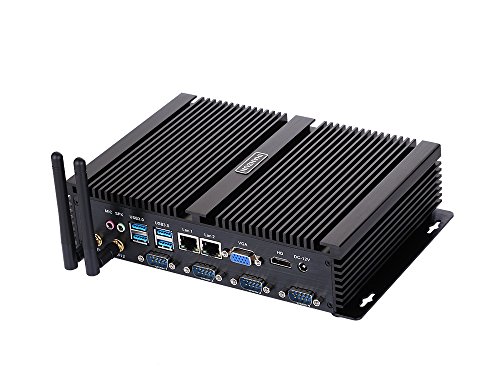 HUNSN Fanless Industrial PC, Mini Computer, Intel Celeron 1037U, Windows XP / 11 or Linux Ubuntu, IM02, WiFi, BT, VGA, HDMI, 2 x LAN, 4 x COM RS232, 4 x USB2.0, 4 x USB3.0, 4G RAM, 64G SSD von HUNSN