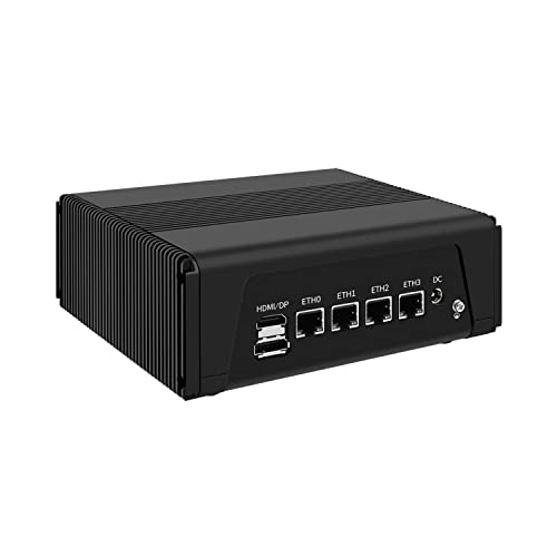 HUNSN Micro Firewall Appliance, Mini PC, pFsense, Mikrotik, OPNsense, VPN, Router PC, AMD Ryzen 5 5600U, RJ11, 4 x Intel 2.5GbE I226-V LAN, Type-C, TF, HDMI, DP, 16G RAM, 64G SSD von HUNSN