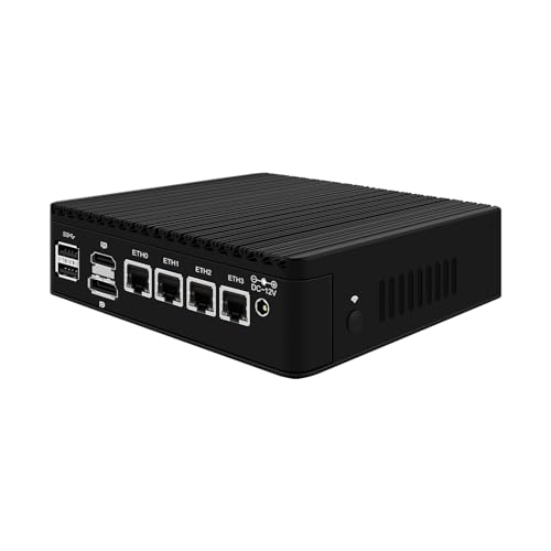 HUNSN Micro Firewall Appliance, Mini PC, pFsense, Mikrotik, OPNsense, VPN, Router PC, Intel 12th Gen Core I3 N305, RJ58, GPIO, TF Slot, HDMI, DP, 4 x 2.5GbE I226-V, 32G DDR5 RAM, 1TB SSD von HUNSN