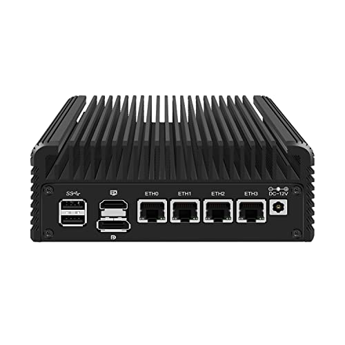 HUNSN Micro Firewall Appliance, Mini PC, pFsense, Mikrotik, OPNsense, VPN, Router PC, Intel Alder Lake-N 12th Gen N200, RJ35, GPIO, TF Slot, HDMI, DP, 4 x 2.5GbE I226-V, 16G DDR5 RAM, 256G SSD von HUNSN