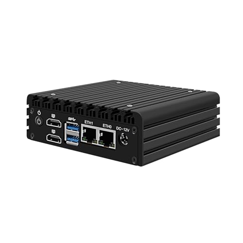 HUNSN Micro Firewall Appliance, Mini PC, pFsense, Mikrotik, OPNsense, VPN, Router PC, Intel Celeron N4000, RJ12f, AES-NI, 2 x Intel 2.5GbE I226-V LAN, 2 x HDMI, 2 x USB3.2, 16G RAM, 128G SSD von HUNSN