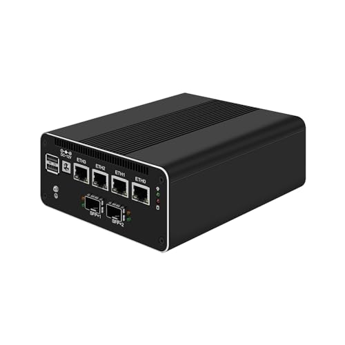 HUNSN Micro Firewall Appliance, Mini PC, pFsense, Mikrotik, OPNsense, VPN, Router PC, Intel I3 N305, RJ50k, 4 x 2.5GbE I226-V, 2 x SFP+ Optical 10Gbe 82599ES, Type-C, SIM Slot, TF, 16G RAM, 128G SSD von HUNSN