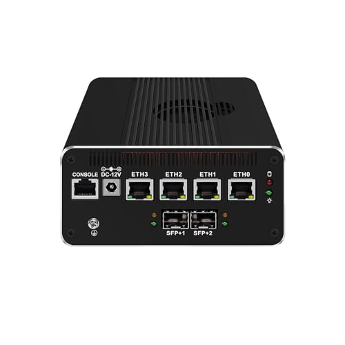 HUNSN Micro Firewall Appliance, Mini PC, pFsense, Mikrotik, OPNsense, VPN, Router PC, Pentium Gold 7505, RJ50, AES-NI, 4 x 2.5GbE I226-V, 2 x SFP+ Optical 10Gbe 82599ES, HDMI, DP, 8G RAM, 256G SSD von HUNSN