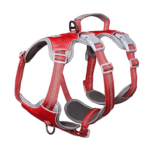 Huntboo Ausbruchsicheres Hunde Geschirr - Reflektierend, Wasserdicht, Verstellbar Mit Gepolstertem Griff für Mittelgroße Hunde, Spazieren Gehen, Trainieren (Rot, M) von Huntboo