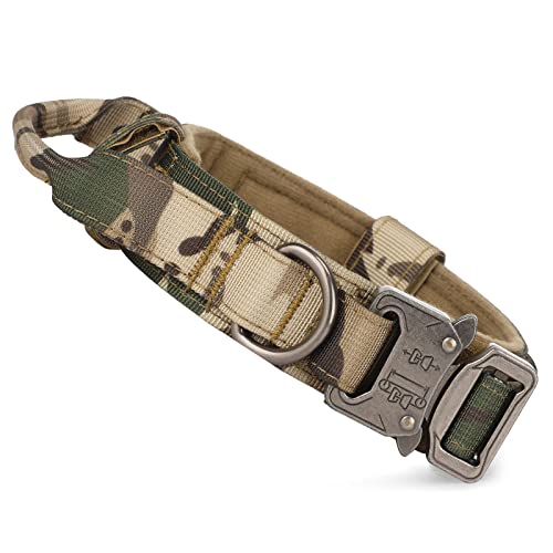 Huntvp taktisch Hundehalsband Verstellbar mit Kontrollgriff, aus Nylon, gepolstert, Metallschnalle, für Mittlere Große Hunde Jagd Training Freizeit Outdoor, Camo L von HUNTVP