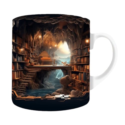 3D Bookshelf Mug, 350ml Bibliothek Bücherregal Reisebecher, 3D-Bücherregal-Tasse, Kreatives Design, Bücherregal-Becher, Bookshelf Pattern Mug, Geschenke Für Leser von HUNYA