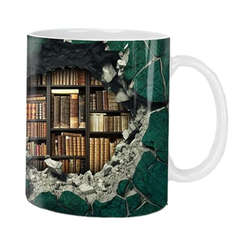 3D Bookshelf Mug, 350ml Bibliothek Bücherregal Reisebecher, 3D-Bücherregal-Tasse, Kreatives Design, Bücherregal-Becher, Bookshelf Pattern Mug, Geschenke Für Leser von HUNYA