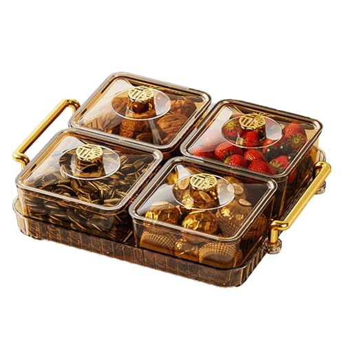 HUNYA Snackschale mit Deckel, Snacks und Obsttablett, Unterteiltes Serviertablett für Snacks, Snackbox mit Fächern, Aufbewahrungsbox für Süßigkeiten Obst Nüsse Snacks von HUNYA