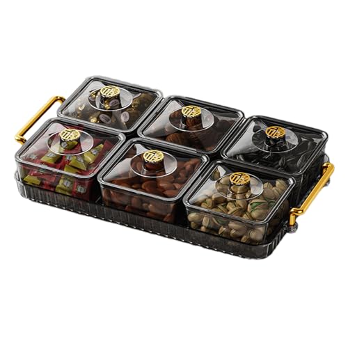 HUNYA Snackschale Mit Deckel - Unterteiltes Serviertablett für Obst und Snacks - Aufbewahrungsbox Mit Fächern für Süßigkeiten, Nüsse von HUNYA