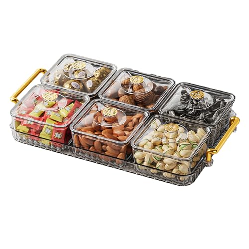 HUNYA Snackschale mit Deckel, Snacks und Obsttablett, Unterteiltes Serviertablett für Snacks, Snackbox mit Fächern, Aufbewahrungsbox für Süßigkeiten Obst Nüsse Snacks von HUNYA