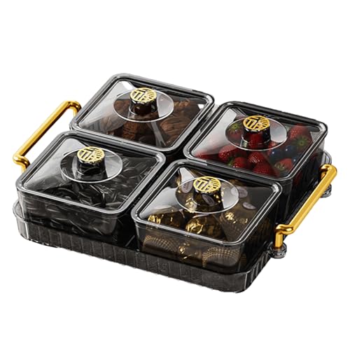 HUNYA Snackschale mit Deckel, Snacks und Obsttablett, Unterteiltes Serviertablett für Snacks, Snackbox mit Fächern, Aufbewahrungsbox für Süßigkeiten Obst Nüsse Snacks von HUNYA