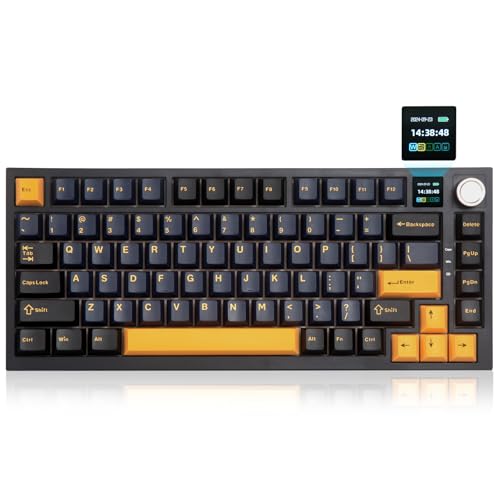 HUO JI CQ082 Kabellose Gaming Tastatur, QWERTY,BT/2.4G/USB-C 75 Prozent RGB Mechanische Tastatur, Farbbildschirm, Gasket-Struktur, Hot-Swap-fähig, Vorgeölte Lineare Switches, Softwareunterstützung von HUO JI