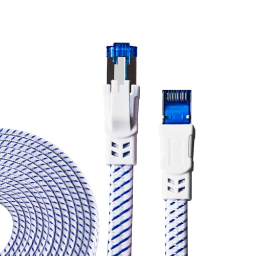 HUO JI Cat 8 LAN Kabel 15m, 40Gbps Netzwerkkabel Hochgeschwindigkeits 2000MHz S/FTP Ethernet Kabel POE Gigabit RJ45 Nylon geflochtener Flaches Vergoldeter Patchkabel für PS5/4 Router Modem TV Laptop von HUO JI