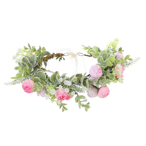 HUOGEE Blumenkranz Haare Kinder Getrocknete Blumenkranz Waldfee Kopfschmuck Künstliche Blumen Krone Haare Haar Blumenkranz Festival Kopfschmuck für Frauen und Mädchen. (Rosa Rose) von HUOGEE