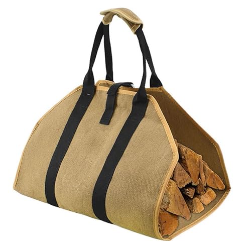 HUOGEE Kaminholzträger Holzkorb Kaminholztasche Multifunktional Kaminholzkorb Faltbarer Kaminholzkorb für Kaminholz aus Gewachstem Segeltuch Perfekt für Kamine und Camping von HUOGEE