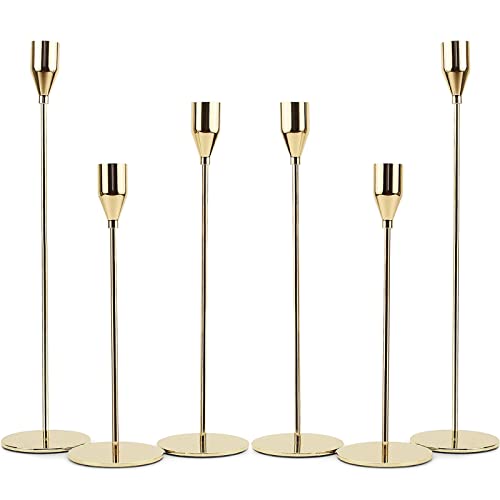 HUOGEE Kerzenständer 6 Set Gold Metall Kerzenhalter Hoch Vintage Kerzen Ständer für Spitzkerzen Kerzenhalter-Set für Wohnzimmer Schlafzimmer Deko von HUOGEE