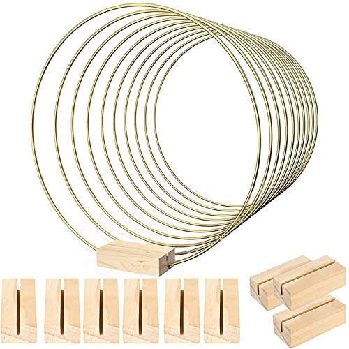 HUOGEE Metallringe zum Basteln 10 Stück 30cm Metallringe Gold Metall Deko Ringe mit Holzständer für Traumfänger Floral Hoop Kranz Hochzeit Dekor DIY-Tischdekoration. von HUOGEE