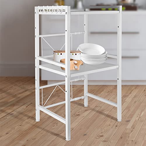 3 Etagen Bäckerregale Mikrowellenregalständer für Küche Erweiterbares Mikrowellen Regal mit Hängenden Haken Mikrowellenhalterzum Aufhängen Organizer -40/64 * 36,5 * 78cm – weiß von HUOLE