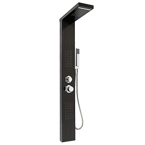 304 Edelstahl Duschsäulen,Duschpaneel Edelstahl mit Massagendüsen,Regendusche,Handbrause, Wasserfall Duschsäule-15 * 47 * 130cm (schwarz) von HUOLE