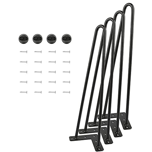 4 Stück Hairpin Legs Tischbeine Metall Tischgestell 2 Stangen Möbelfüße Tischkufen mit Bodenschoner und Schrauben für Kommode Esstisch Schreibtisch Stizbank(4 Stück -50cm (schwarzer Durchmesser 10mm)) von HUOLE