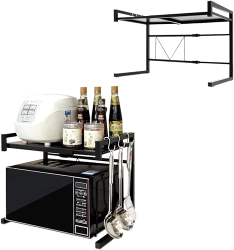 42 cm (40–65 cm)-Mikrowellen Ständer/Regal, Mikrowellen Ständer/Organizer mit Hacken, Mikrowellenhalterung,Microwave Holder/Rake grössenverstellbar – schwarz von HUOLE