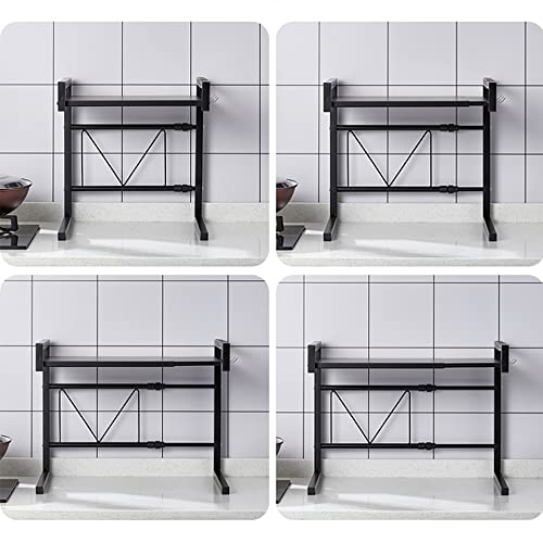 42 cm (40–65 cm) – schwarz-Mikrowellen Ständer/Regal, Mikrowellen Ständer/Organizer mit Hacken, Mikrowellenhalterung,Microwave Holder/Rake grössenverstellbar von HUOLE