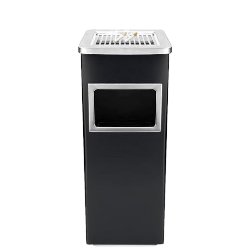Aschenbecher mit Fuß, aus hochwertigem Edelstahl, für Restaurant, Garten, Pub, Club, Außen und Innenbereich, 30 x 24 x 60 cm, 48 l, Schwarz (1 Stück) von HUOLE