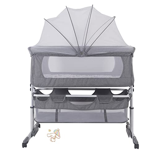 HUOLE Babywiege Stubenwagen Reisebett Kinderbett klappbar Babybett Beistellbett Schaukelwiege mit Schaukelfunktion inkl. Moskitonetz, Matratze und Tasche von HUOLE