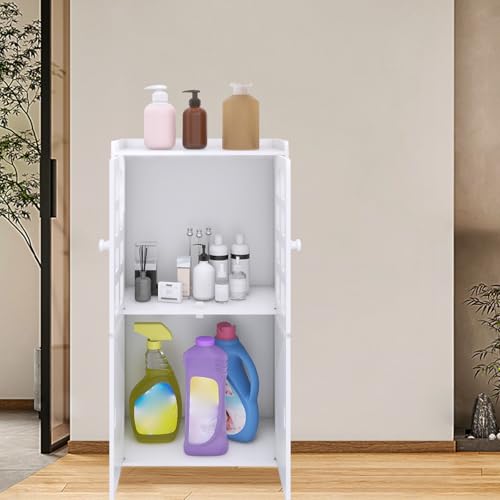 Badezimmerschrank, kleiner Aufbewahrungsschrank für Toilette, Toilettenbürstenhalter, Badezimmermöbel auf Holzfuß, 30 x 22 x 75 cm (B), Weiß von HUOLE