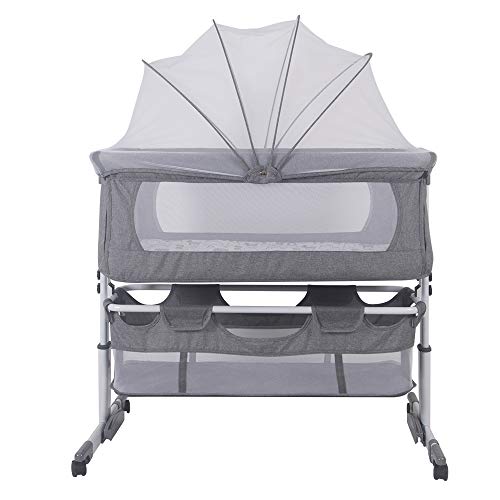 Beistellbett Baby für normale Betten und Boxspring Boxspringbett Mit Rollen Elternstolz Komplett Komplettset Babybett, Beistellbett Baby und Freistehendes Kinderbett, (92*58*70-90 cm (grau)) von HUOLE