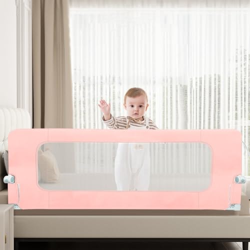 Bettgitter für Kleinkinder, Sicherheitsgitter, faltbar und tragbar, Metallrahmen, sturzsicher, höhenverstellbar, robuster Metallrahmen, 150 x 73 – 86 cm – Rosa Bettgitter für Kleinkinder, Sicherheitsgitter, faltbar und tragbar, Metallrahmen, sturzsicher, höhenverstellbar, robuster Metallrahmen, 150 x 73 – 86 cm – Rosa von HUOLE