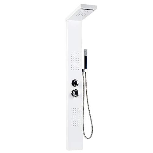 Duschpaneel Duschsystem Edelstahl Gebürstet Duscharmatur Duschset mit Regendusche, Massagedusche, Wasserfalldusche, Handbrause (15 * 47 * 130cm (weiß)) von HUOLE