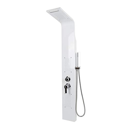 Duschpaneel ohne Armatur, 3 Funktionen Duschpaneel mit Regendusche, Massagedüsen, Handbrause, Schmal Duschsäule Edelstahl, Gebürstet-20 x 7 x 140 cm (weiß) von HUOLE