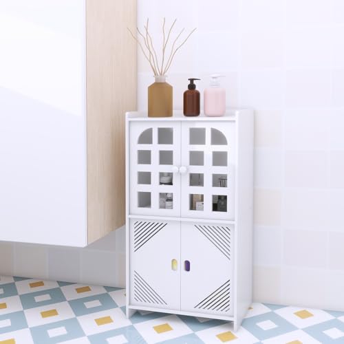 Eckschrank mit Tür und Regalen, Halterung für Toilettenpapier, verstellbares Regal, Badezimmerschrank, 30 x 22 x 75 cm (B), Weiß von HUOLE