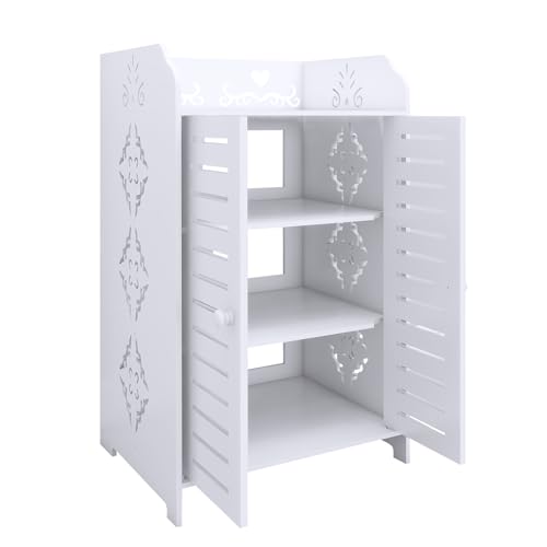 Eckschrank mit Tür und Regalen, Halterung für Toilettenpapier, verstellbares Regal, Badezimmerschrank, 40 x 35 x 71 cm (drei Ebenen) von HUOLE