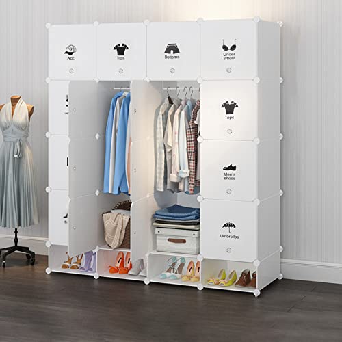 Garderobe für hängende Kleidung, Kombischrank, modulare Schrank für platzsparende, ideale Storage Organizer Cube für Bücher, Spielzeug,modularer Speicher-Organisator, Raumersparnis Armoire,4 Etagen von HUOLE