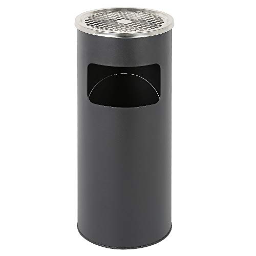HUOLE 2 in 1 Standaschenbecher & Mülleimer - Edelstahl, 30 l Abfalleimer-Abfalleimer aus Edelstahl, Mülleimer mit Aschenbecher freistehender Außenaschenbecher 30 Liter (Schwarz-1PC) von HUOLE