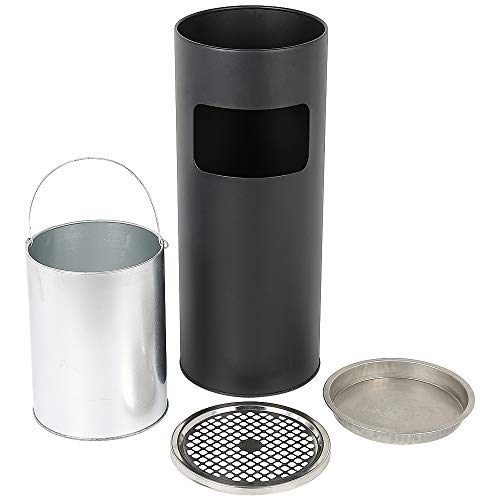 HUOLE 30L Standaschenbecher Aschenbecher mit Mülleimer inkl. Inneneimer | Standaschenbecher für draußen Mülleimer mit Aschenbecher Abfalleimer mit Inneneimer (1, Schwarz) von HUOLE