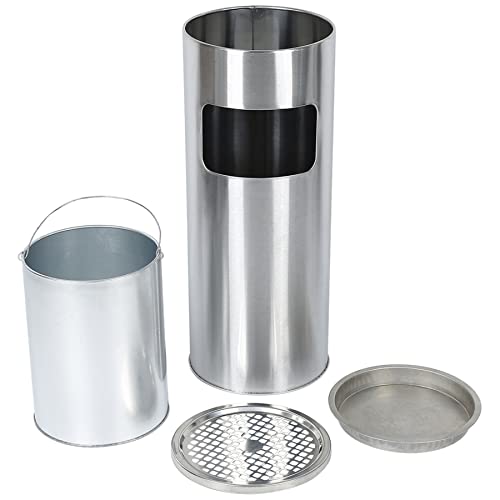 HUOLE 30L Standaschenbecher Aschenbecher mit Mülleimer inkl. Inneneimer | Standaschenbecher für draußen Mülleimer mit Aschenbecher Abfalleimer mit Inneneimer (1, Silber) von HUOLE