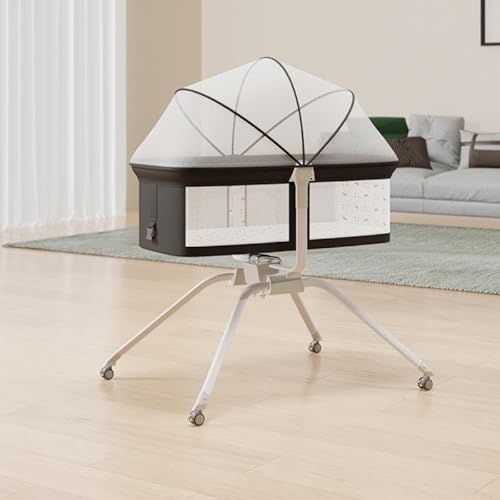HUOLE Babywiege, Babybett, Beistellbett, 4-in-1, faltbar, höhenverstellbar, 4 drehbare Rollen, Geschenk für Neugeborene, 0-2 Jahre, 94 x 70 x 80 cm (schwarz) von HUOLE
