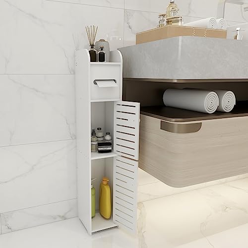HUOLE Badezimmerschrank, Badschrank schmal, Toilettenschrank, Beistellschrank für Bad, Flur, Küche, Wohnzimmer,17 * 15 * 78cm-weiß von HUOLE