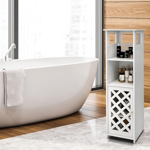 HUOLE Badezimmerschrank, Eckschrank mit Tür und Regalen, Halterung für Toilettenpapier, verstellbares Regal, Badezimmerschrank HUOLE Badezimmerschrank, Eckschrank mit Tür und Regalen, Halterung für Toilettenpapier, verstellbares Regal, Badezimmerschrank von HUOLE